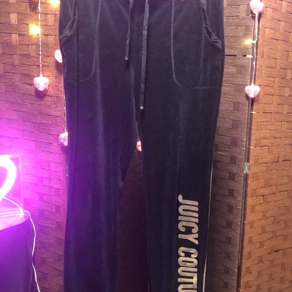 Juicy Couture Black Velour Joggers with Side Logo